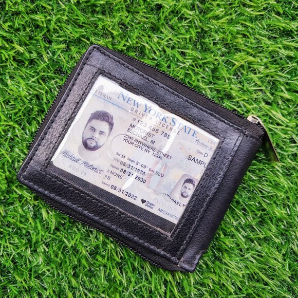 Men's Zipper RFID Blocking Premium Leather Zip-Around ID Bifold Wallet - Picture 7 of 8